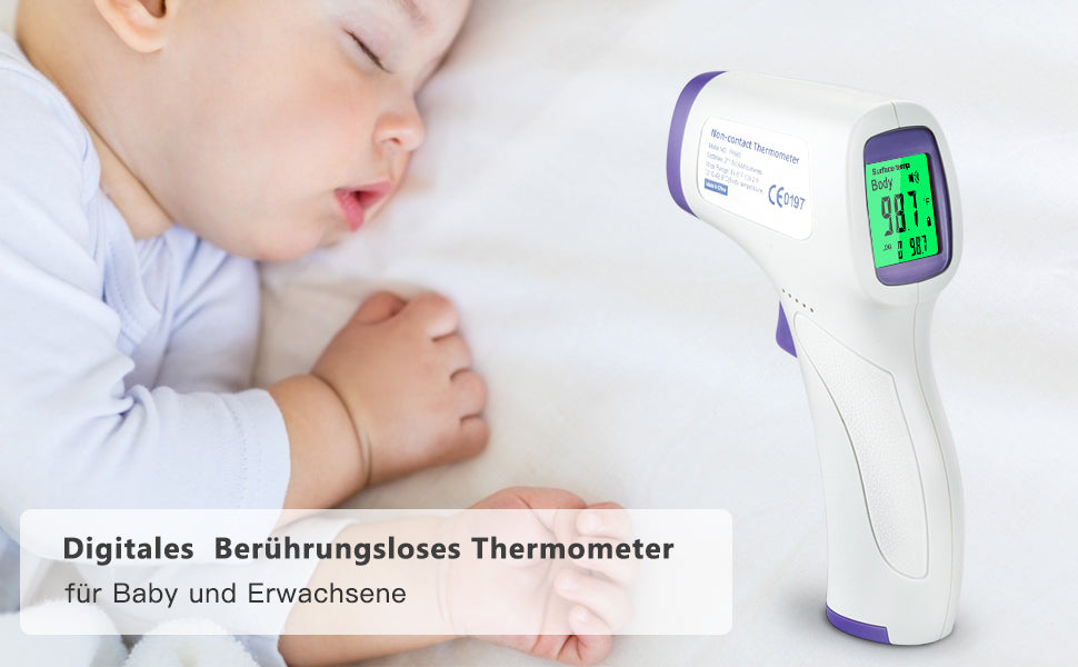 Digitales Infrarot-Stirnthermometer Berührungslose hochpräzise Temperaturmessung， mit sofortiger Ablesung für Babys und Erwachsene
