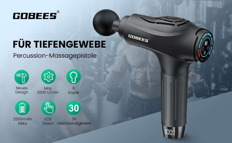 Massagepistole Massage Gun Muskel Massagegerät Elektrisches Handmassagegerät Tiefengewebe für Nacken Schulter Rücken, 6 Massageköpfe