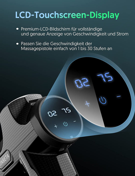 Massagepistole Massagegerät, Leistungsstarke 14MM Tiefengewebe Massage Gun 30 Geschwindigkeiten Massage Pistole Elektrisch mit 7 Köpfe