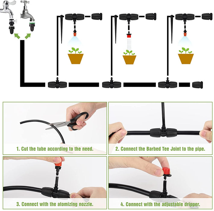15M+10M Automatische Bewässerungssystem, Micro Drip Garten Bewässerung Kit Verstellbar Zerstäuber mit 2 Arten Schlauch DIY Tröpfchenbewässerung