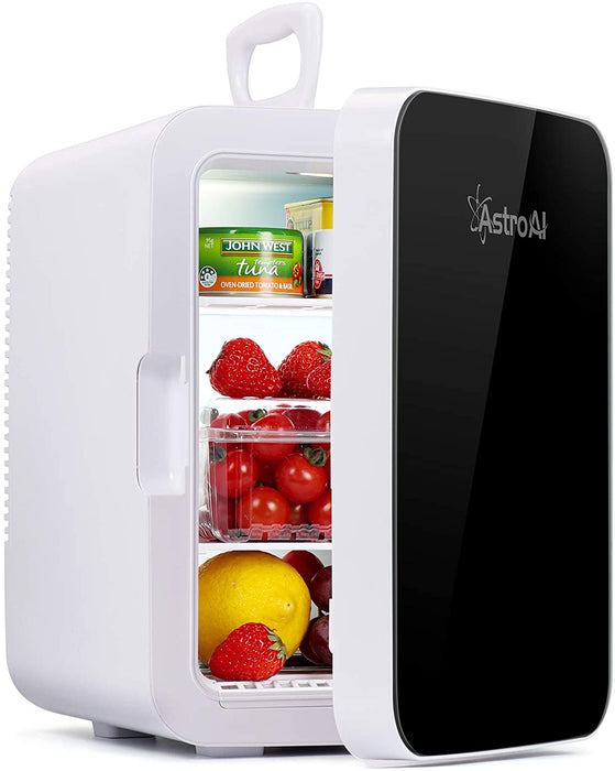 Mini Kühlschrank, 10 Liter / 15 Dosen Fridge mit Kühl/Heizfunktion und AC/DC Stromversorgung, Tragbare Kosmetik Kühlschrank für Lebensmittel