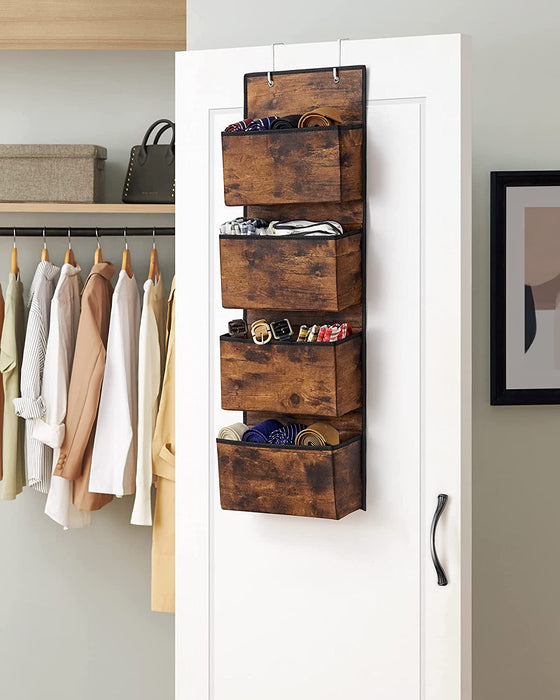 Hängender Organizer mit 4 Taschen, Hängeaufbewahrung für die Tür, für Schlafzimmer, Büro, Kinderzimmer, 33,5 x 12 x 100 cm, vintagebraun