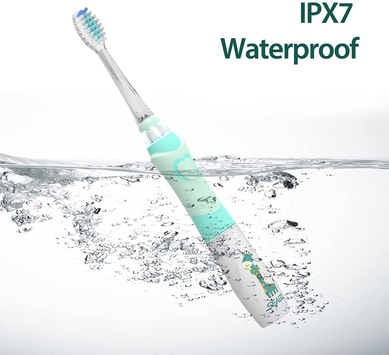 Elektrische Zahnbürste Kinder 6 Monaten bis 4 Jahren, Schallzahnbürste mit LED Licht Aufsteckbürste Smart Timer Wasserdicht IPX7,SG513 (Green)