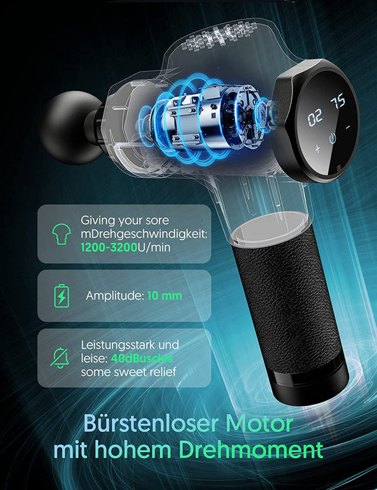 Massagepistole Massagegerät, Leistungsstarke 14MM Tiefengewebe Massage Gun 30 Geschwindigkeiten Massage Pistole Elektrisch mit 7 Köpfe