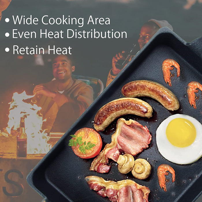 Grillpfanne Gusseisen Bratpfanne,Gleichmäßige Erwärmung Gusseisenpfanne mit Zwei Henkeln, Rechteck Gusspfanne Backform, multifunktionales Feuerpfanne