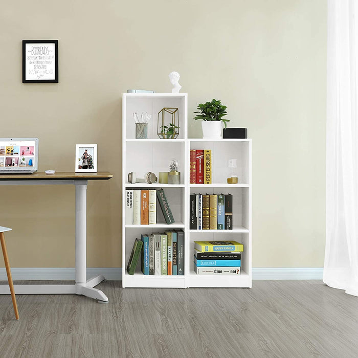 Bücherregal, Standregal, mit 4 Fächern, höhenverstellbare Ablagen, für Wohnzimmer, Arbeitszimmer, Kinderzimmer, Büro, als Raumteiler, weiß