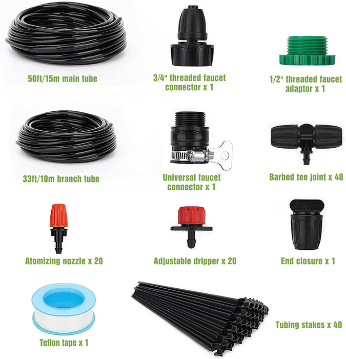 15M+10M Automatische Bewässerungssystem, Micro Drip Garten Bewässerung Kit Verstellbar Zerstäuber mit 2 Arten Schlauch DIY Tröpfchenbewässerung