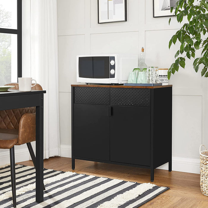 Sideboard, küchenschrank, schrank mit Doppeltür, verstellbarer Einlegeboden, Stahlgestell, Industriestil, multifunktional, Wohnzimmer, Schlafzimmer