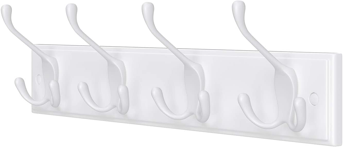 Wandgarderobe, 4 Dreifach-Kleiderhaken, Hakenleiste, Garderobenhaken, Mäntel, Jacken, Hüte, Taschen, Flur, Schlafzimmer, Badezimmer, weiß