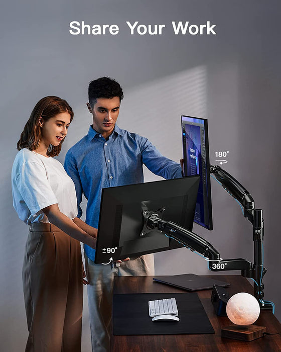 17-32 Zoll Monitor Halterung 2 monitore Höhenverstellbar, Gasdruckfeder Arm 360°Drehbar, für LED LCD Bildschirm, VESA 75/100