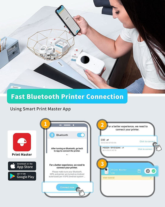 Bluetooth Etikettendrucker Tragbarer Bluetooth Thermoetikettierer Label Drucker Aufkleber Etikettendrucker, Für Zuhause, Schule，Büro, Supermarkt