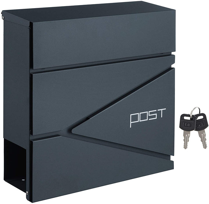 Briefkasten, abschließbarer Wandbriefkasten, mit Zeitungsfach, einfache Montage, modern, anthrazit