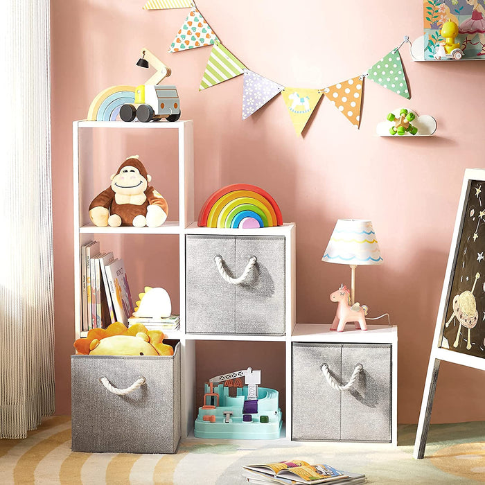 Aufbewahrungsboxen, 3er Set, Stoffboxen ohne Deckel, mit Griffen, 30 x 30 x 30 cm, Leinenoptik, grau