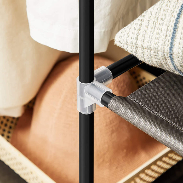 Kleiderschrank, Stoffschrank, mit Kleiderstange und Ablagen, Soffüberzug, für Schlafzimmer, Ankleidezimmer, 150 x 45 x 175 cm, schwarz