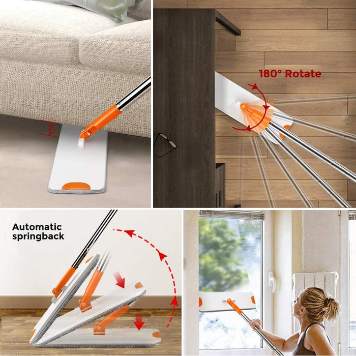 Bodenwischer mit Eimer Set, Flacher Wischmopp und 6 Mikrofaser Pads, Flachmopp für Bodenreinigung - Hergeben 1 Reinigungsbürste