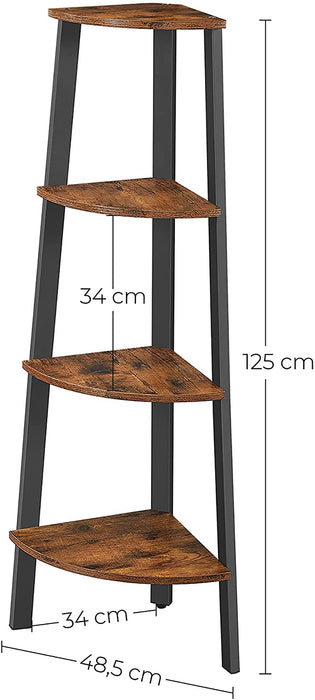 Eckregal, Standregal, Bücherregal, Leiterregal mit 4 Ablagen, einfache Montage, stabiles Stahlgestell, Wohnzimmer, Schlafzimmer, Balkon