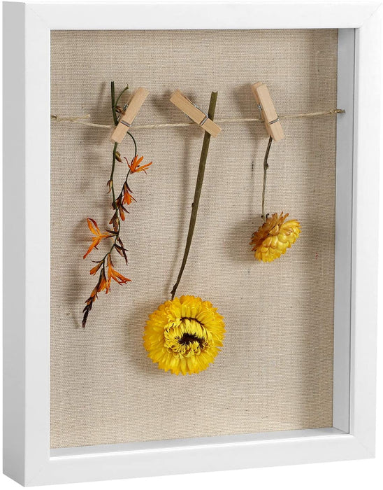 Bilderrahmen 3D, Box, Fotorahmen mit Schnur, kleinen Wäscheklammern und Stecknadeln, DIY, Leinenoberfläche und Polsterung an der inneren Rückseite