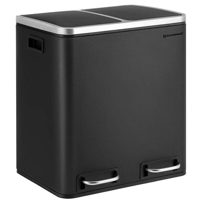 Mülleimer für die Küche, 30 L, Mülltrennung, Abfalleimer aus Metall, Treteimer mit Inneneimern und Griffen, Mülltrennsystem, 2 x 15 Liter, Softclose