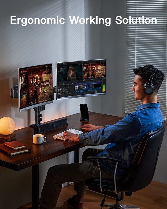 17-32 Zoll Monitor Halterung 2 monitore Höhenverstellbar, Gasdruckfeder Arm 360°Drehbar, für LED LCD Bildschirm, VESA 75/100