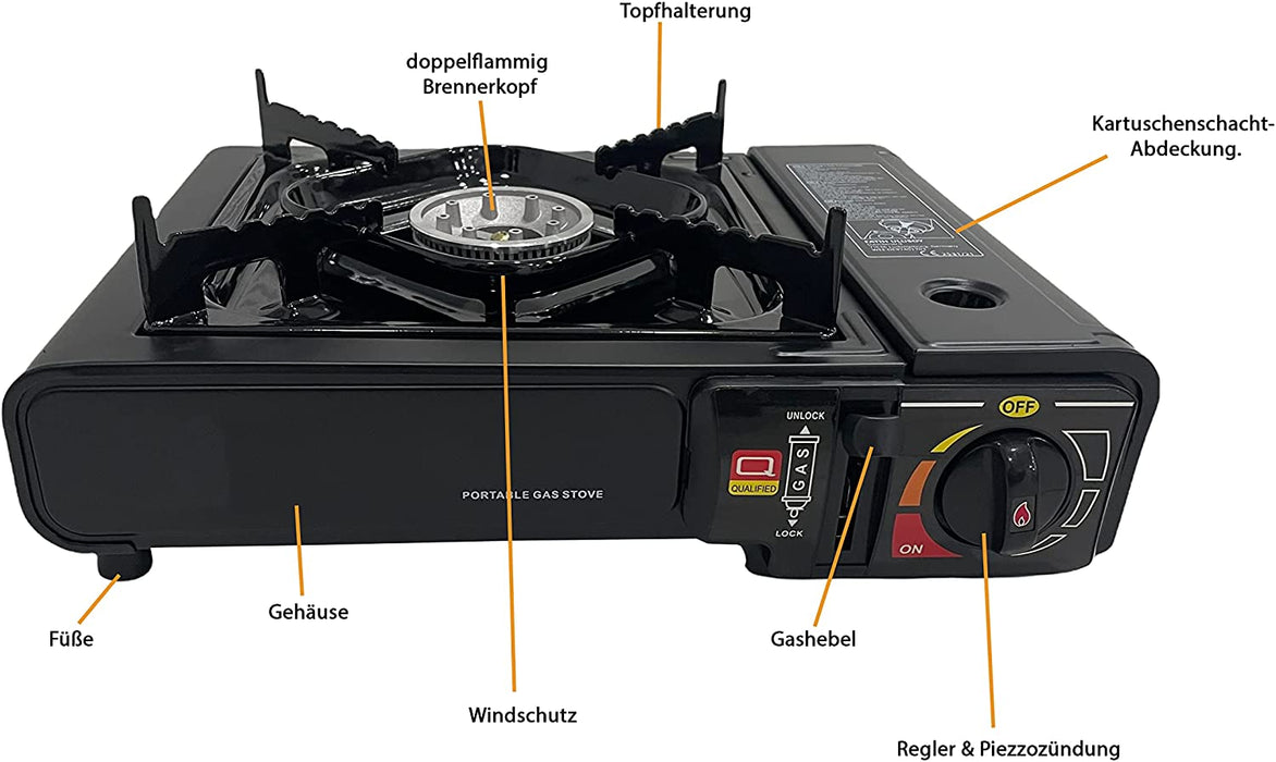 Camping GASKOCHER Set KOCHER IM TRAGEKOFFER Doppelzweck interne tragbare gaskartuschen oder externe Gasflasche Campingkocher