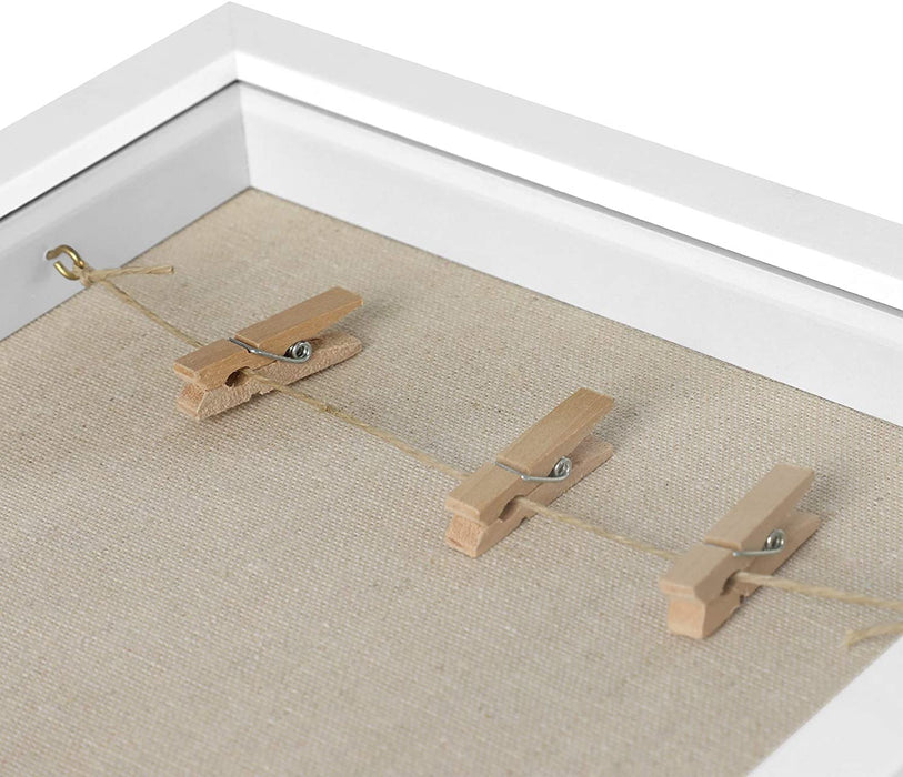 Bilderrahmen 3D, Box, Fotorahmen mit Schnur, kleinen Wäscheklammern und Stecknadeln, DIY, Leinenoberfläche und Polsterung an der inneren Rückseite