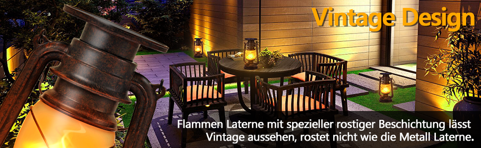 Led Vintage Solar Laterne Solar-LED-Sturmlampe Warmweiß Ultra Helle Solarlaterne Für außen Retro Design Led Laterne Outdoor Mit Flammen-Effekt