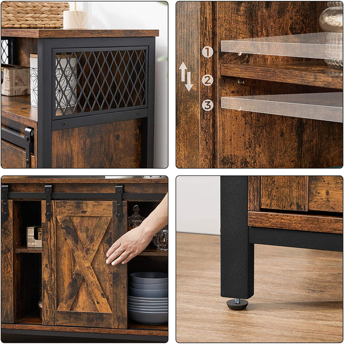 Sideboard, Küchenschrank, Aufbewahrungsschrank, mit 2 Schiebetüren, verstellbare Ablage, industriell, für Wohnzimmer, vintagebraun-schwarz