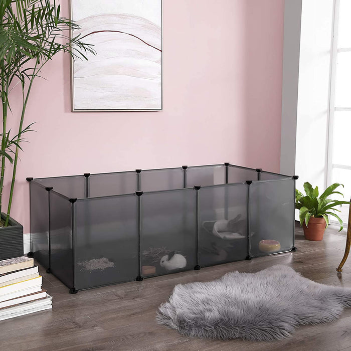 Freigehege mit Bodenplatten, Laufstall, aus Kunststoff, Gehege für Kleintiere, Meerschweinchen, Hamster, Kaninchen, grau