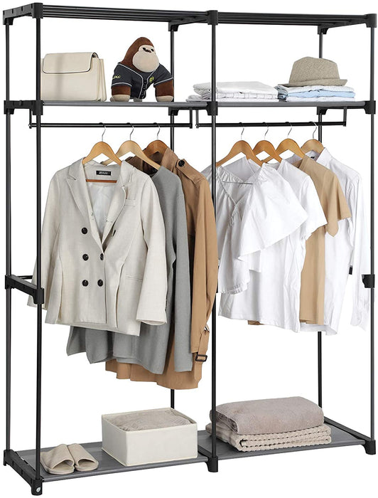 Kleiderschrank, Stoffschrank, Garderobe mit 2 Kleiderstangen, Aufbewahrung von Kleidung, Kleiderständer, faltbar, Ankleidezimmer, Schlafzimmer schwarz