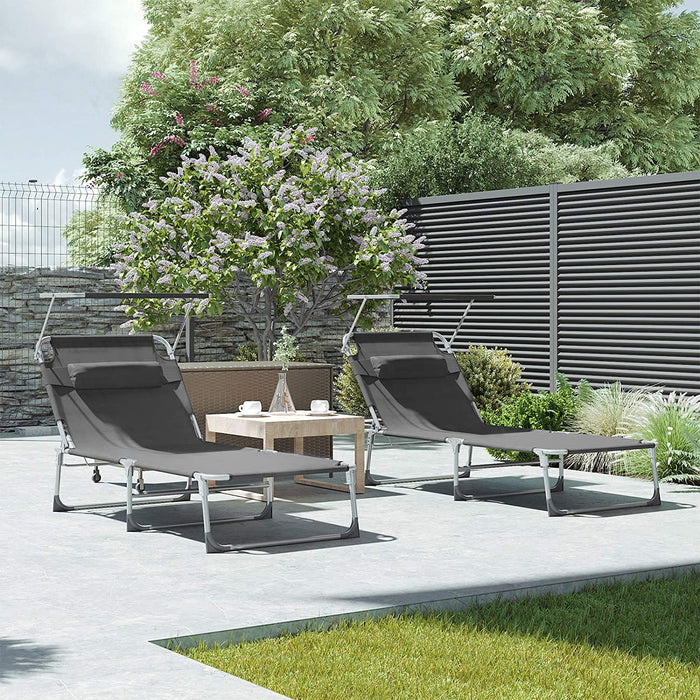 Sonnenliege, Liegestuhl, Gartenliege, extra groß, 71 x 200 x 38 cm, bis 150 kg belastbar, mit Kopfstütze und Sonnendach, Rückenlehne verstellbar