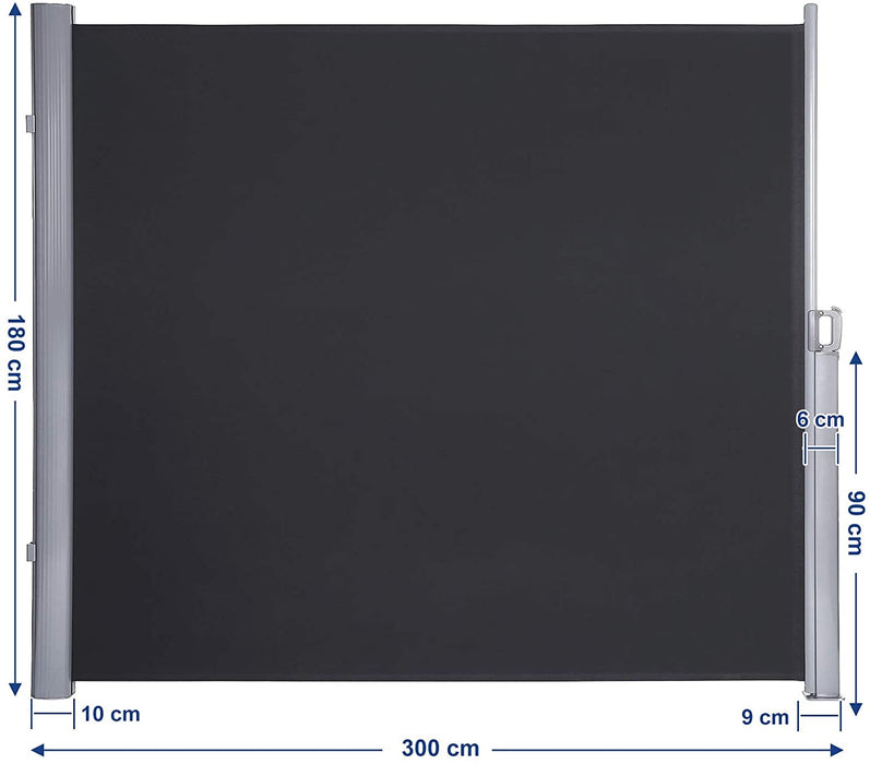 Seitenmarkise, ausziehbar, 180 x 300 cm, Sichtschutz, Sonnenschutz, Blickdicht, Seitenrollo, für Balkon, Terrasse, Garten, anthrazit