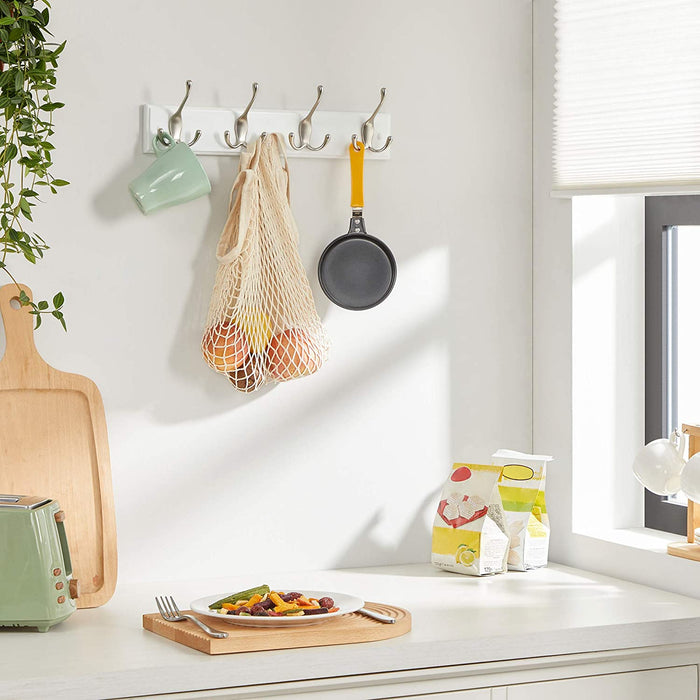 Wandgarderobe, 4 Dreifach-Kleiderhaken, Hakenleiste, Garderobenhaken, Mäntel, Jacken, Hüte, Taschen, Flur, Schlafzimmer, Badezimmer, weiß-silbern