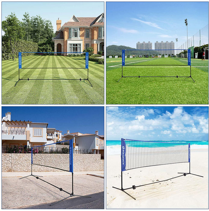Badmintonnetz, Tennisnetz, höhenverstellbar, Set bestehend aus Netz, stabilem Eisen-Gestell und Transporttasche