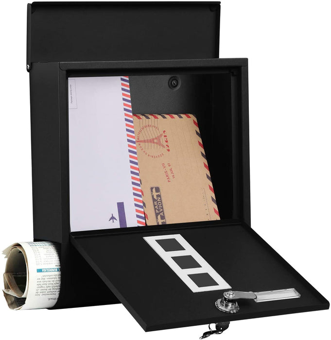 Briefkasten, Wandbriefkasten, Schloss mit Kupfer-Schließzylinder und drehbarer Abdeckung, Zeitungsfach, Sichtfenster, Namensschild-Halter