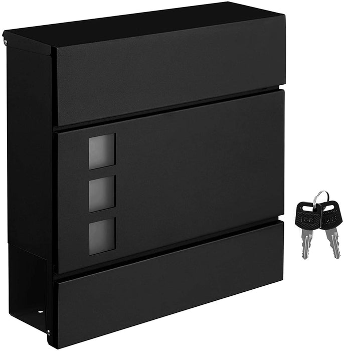 Briefkasten, Wandbriefkasten, modern, abschließbar, mit Zeitungsfach, einfache Montage, schwarz