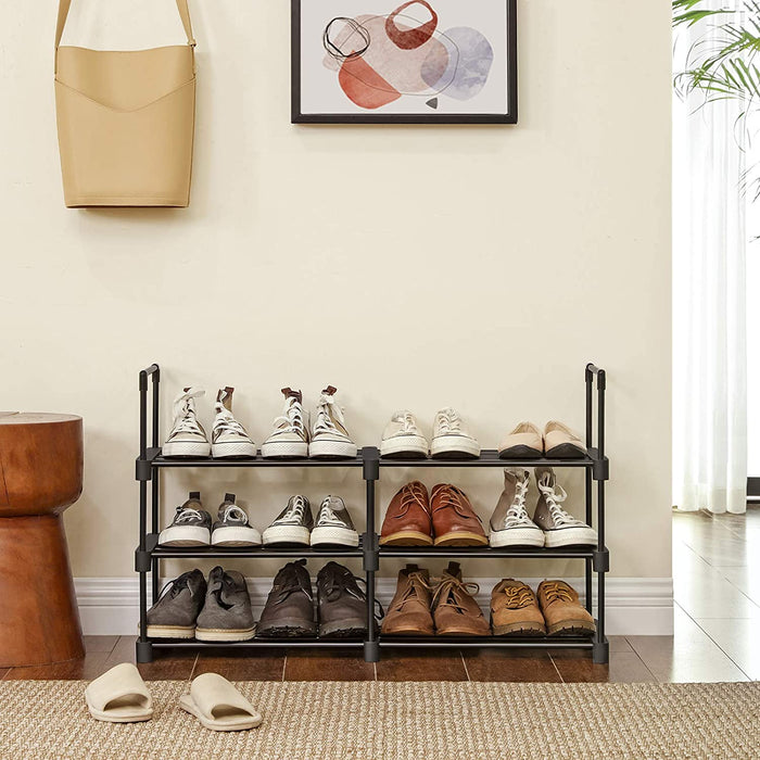 Schuhregal mit 6 Ablagen, Schuhständer aus Metall, platzsparendes Standregal, multifunktional, Flur, Wohnzimmer, Schlafzimmer oder Küche, 45 x 30 x 106 cm, schwarz