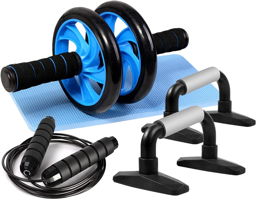 Bauchroller Set 4 IN 1 AB Roller Bauchtrainer Fitnessset mit Liegestützgriffe Springseil Kniematte für Männer und Frauen zu Hause Bauchmuskel Trainer