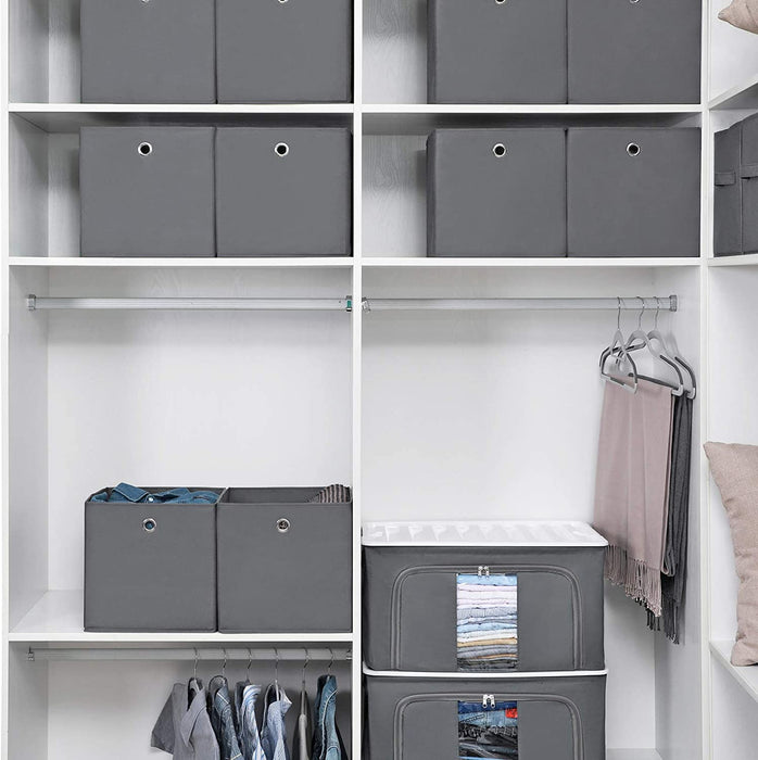 Aufbewahrungsboxen, 6er Set, Stoffboxen, Faltboxen aus Vliesstoff, Würfel, Aufbewahrungskörbe, für Spielzeug und Kleidung, grau