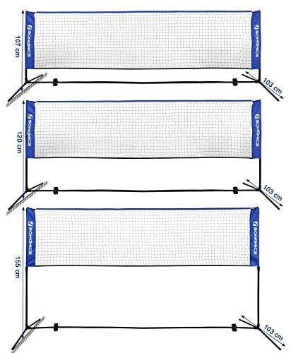 Badmintonnetz, Tennisnetz, höhenverstellbar, Set bestehend aus Netz, stabilem Eisen-Gestell und Transporttasche 5m