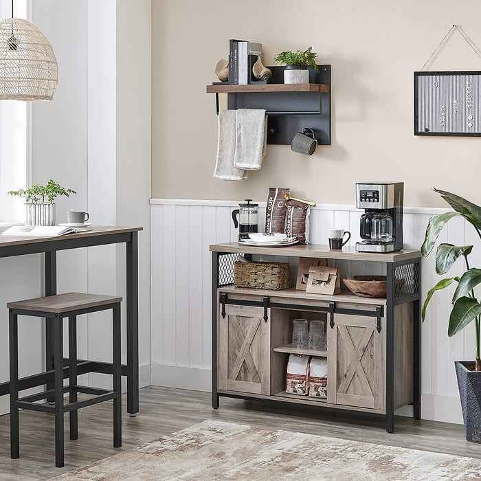 Sideboard, Küchenschrank, Aufbewahrungsschrank, mit 2 Schiebetüren, verstellbare Ablage, industriell, für Wohnzimmer, Greige-schwarz