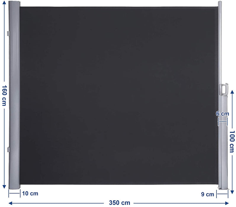 Seitenmarkise, ausziehbar, 160 x 350 cm, Sichtschutz, Sonnenschutz, Blickdicht, Seitenrollo, für Balkon, Terrasse, Garten, anthrazit