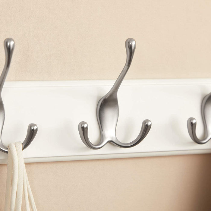 Wandgarderobe, 4 Dreifach-Kleiderhaken, Hakenleiste, Garderobenhaken, Mäntel, Jacken, Hüte, Taschen, Flur, Schlafzimmer, Badezimmer, weiß-silbern