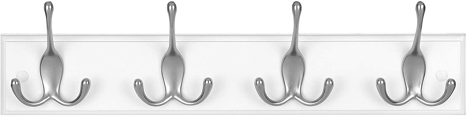 Wandgarderobe, 4 Dreifach-Kleiderhaken, Hakenleiste, Garderobenhaken, Mäntel, Jacken, Hüte, Taschen, Flur, Schlafzimmer, Badezimmer, weiß-silbern