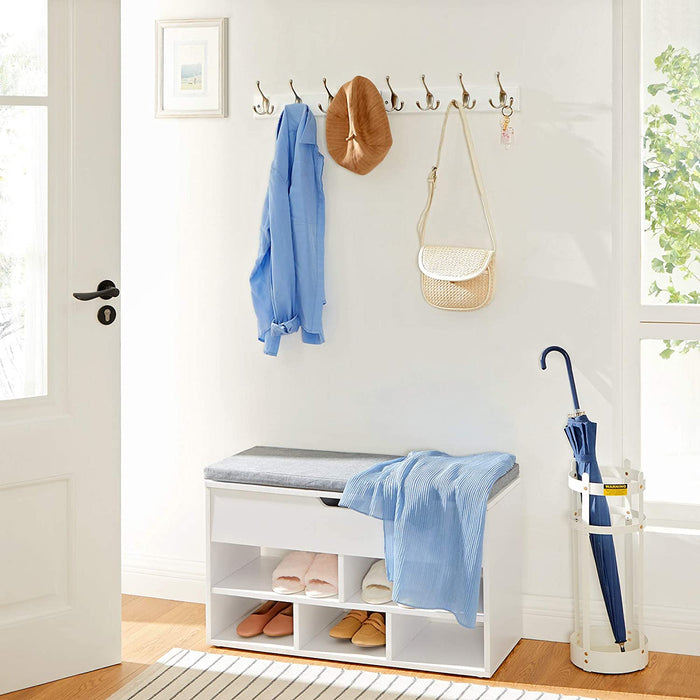 Wandgarderobe, 4 Dreifach-Kleiderhaken, Hakenleiste, Garderobenhaken, Mäntel, Jacken, Hüte, Taschen, Flur, Schlafzimmer, Badezimmer, weiß-silbern