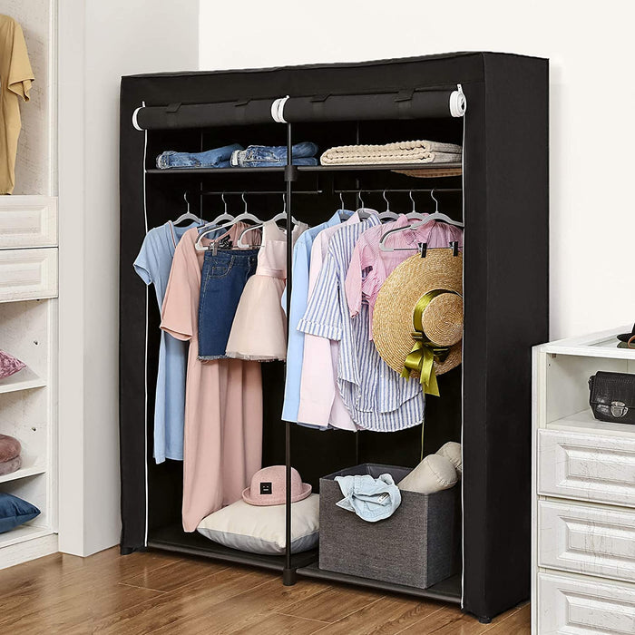 Kleiderschrank, Stoffschrank, Garderobe mit 2 Kleiderstangen, Aufbewahrung von Kleidung, Kleiderständer, faltbar, Ankleidezimmer, Schlafzimmer schwarz