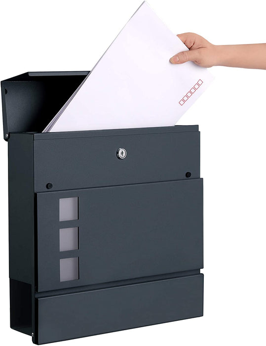 Briefkasten, Wandbriefkasten, modern, abschließbar, mit Zeitungsfach, einfache Montage, anthrazit