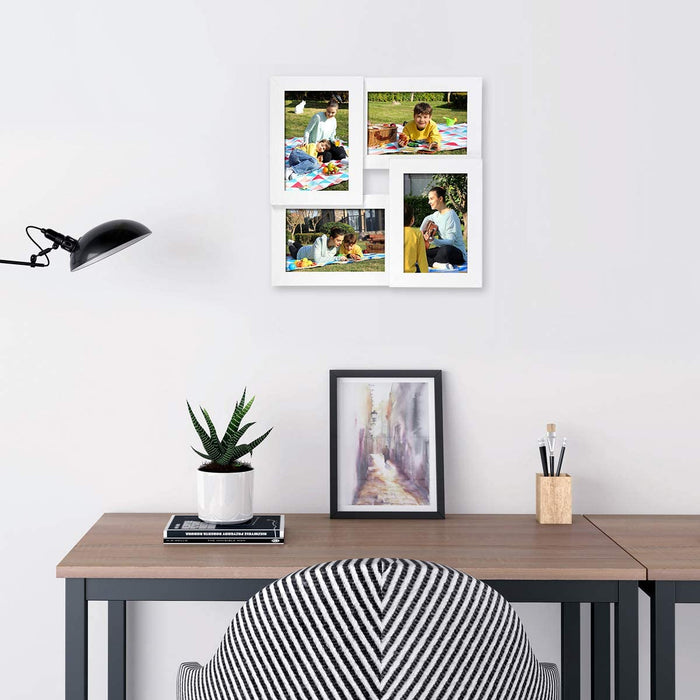 Bilderrahmen Collage für 4 Fotos, 10 x 15 cm, Wandmontage Fotogalerie Display, Weihnachten, mit Glasscheibe, Weiß