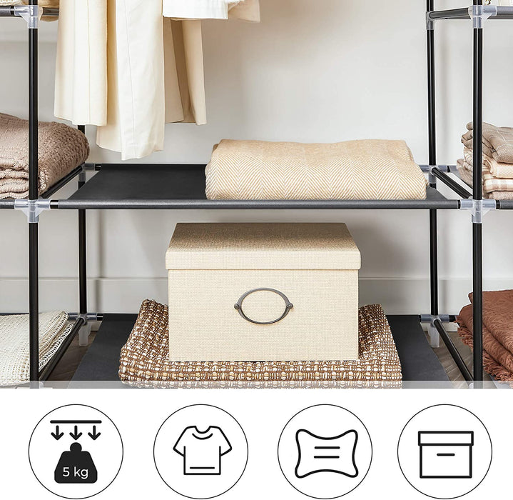 Kleiderschrank, Stoffschrank, mit Kleiderstange und Ablagen, Soffüberzug, für Schlafzimmer, Ankleidezimmer, 150 x 45 x 175 cm, schwarz