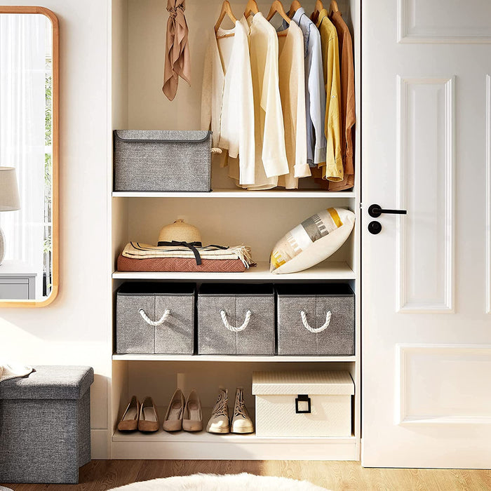 Aufbewahrungsboxen, 3er Set, Stoffboxen ohne Deckel, mit Griffen, 40 x 30 x 25 cm, Leinenoptik, grau