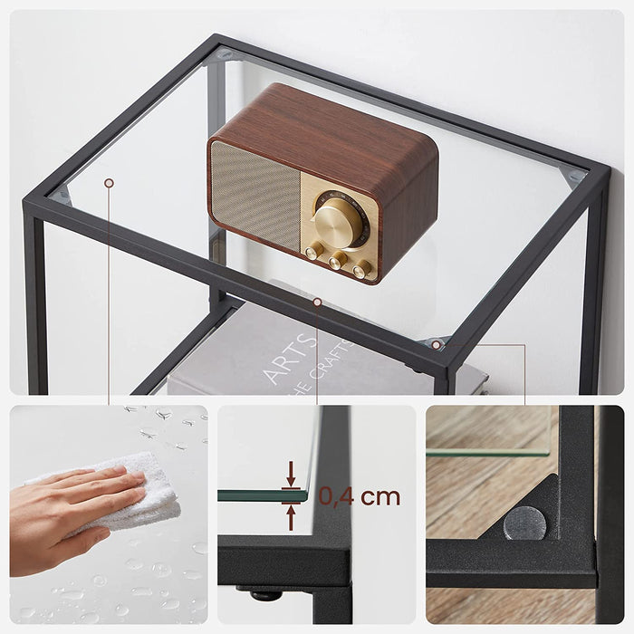 Badezimmerregal, Küchenregal, Standregal, Flurregal, Pflanzenregal mit 4 Ablagen aus Hartglas, einfacher Aufbau, Wohnzimmer, Schlafzimmer, Büro